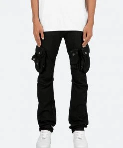 Mnml B357 Waxed Cargo Flare Denim - Black