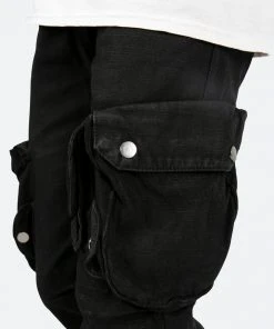 Mnml B357 Waxed Cargo Flare Denim - Black