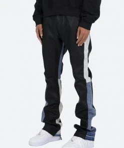 Mnml B417 Leather Flare Pants - Black/Blue Denim
