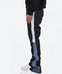 Mnml B417 Leather Flare Pants - Black/Blue Denim