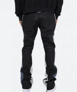 Mnml B417 Leather Flare Pants - Black/Blue Denim