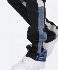 Mnml B417 Leather Flare Pants - Black/Blue Denim