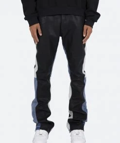 Mnml B417 Leather Flare Pants - Black/Blue Denim