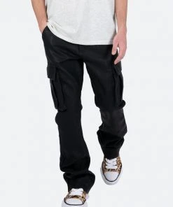 Mnml Denim B449 Leather Cargo Flare Pants - Black