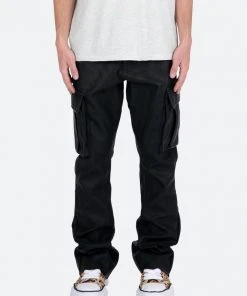 Mnml Denim B449 Leather Cargo Flare Pants - Black