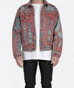 Mnml Boro Paisley Trucker Jacket - Blue/Red Outerwear
