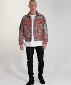 Mnml Boro Paisley Trucker Jacket - Blue/Red Outerwear