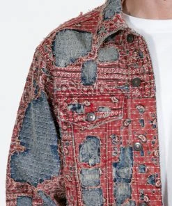 Mnml Boro Paisley Trucker Jacket - Blue/Red Outerwear