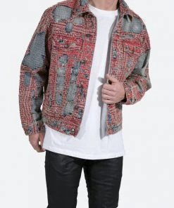 Mnml Boro Paisley Trucker Jacket - Blue/Red Outerwear