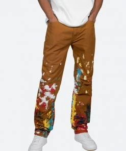 Mnml Broken Paint Baggy Pants - Brown Bottoms