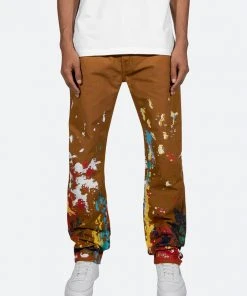 Mnml Broken Paint Baggy Pants - Brown Bottoms