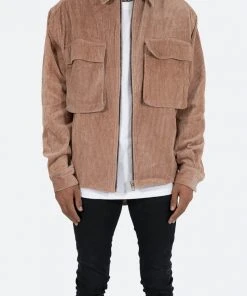 Mnml Corduroy Zip Up Shirt - Brown
