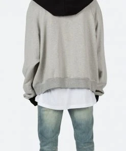 Mnml Outerwear Cut Neck Hoodie - Grey