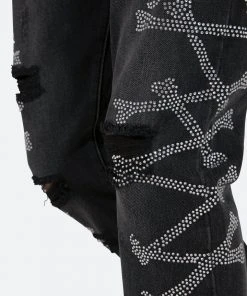 Mnml D419 Rhinestone Straight Denim - Black