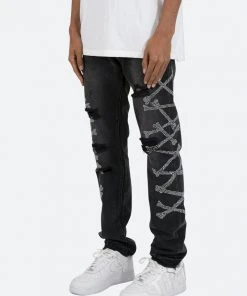 Mnml D419 Rhinestone Straight Denim - Black