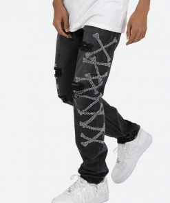 Mnml D419 Rhinestone Straight Denim - Black