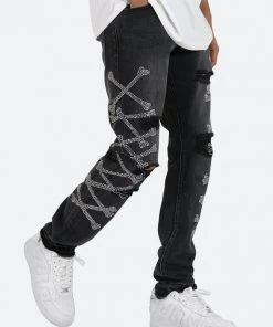 Mnml D419 Rhinestone Straight Denim - Black