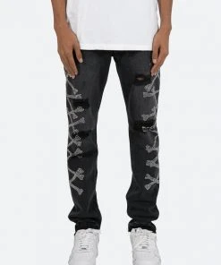 Mnml D419 Rhinestone Straight Denim - Black