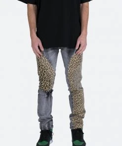 Mnml D422 Leopard Straight Denim - Black/Brown