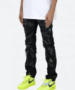 Mnml D456 Repaired Straight Denim - Black/Green