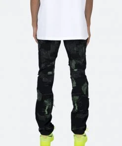 Mnml D456 Repaired Straight Denim - Black/Green