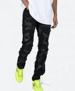 Mnml D456 Repaired Straight Denim - Black/Green