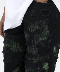 Mnml D456 Repaired Straight Denim - Black/Green