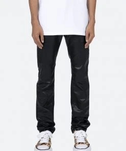 Mnml D481 Leather Straight Pants - Black Denim