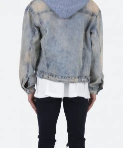 Mnml Detachable Hood Trucker Jacket - Blue