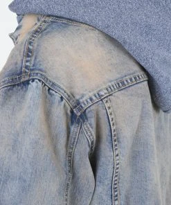 Mnml Detachable Hood Trucker Jacket - Blue