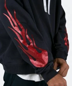 Mnml Flame Cropped Hoodie - Black