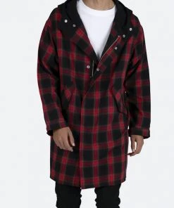 Mnml Hooded Flannel Trench - Black/Red