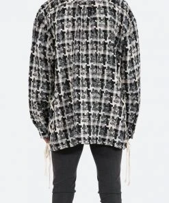 Mnml Laced Loose Woven Shirt - Black/White Tops