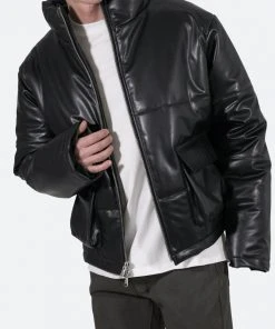 Mnml Leather Cropped Puffer - Black Outerwear
