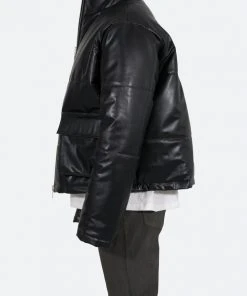 Mnml Leather Cropped Puffer - Black Outerwear