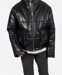 Mnml Leather Cropped Puffer - Black Outerwear