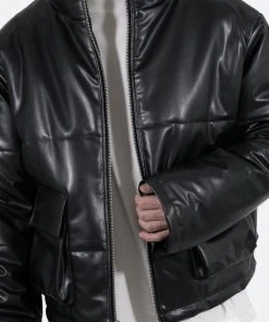 Mnml Leather Cropped Puffer - Black Outerwear