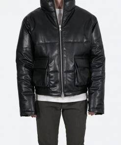 Mnml Leather Cropped Puffer - Black Outerwear