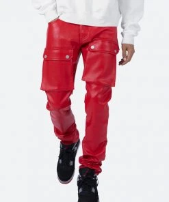 Mnml Bottoms Leather Snap Cargo Pants - Red