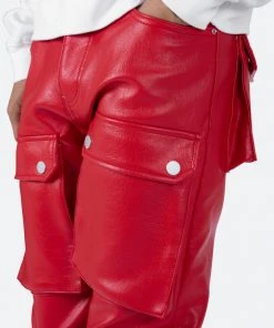 Mnml Bottoms Leather Snap Cargo Pants - Red