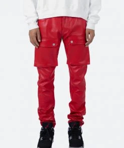 Mnml Bottoms Leather Snap Cargo Pants - Red