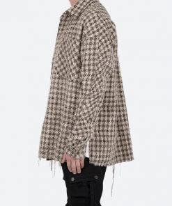 Mnml Tops Loose Woven Flannel Shirt - Brown