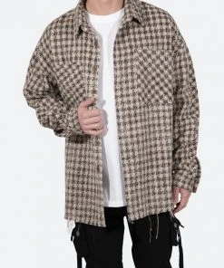 Mnml Tops Loose Woven Flannel Shirt - Brown