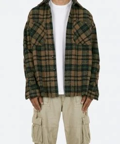 Mnml Tops Loose Woven Flannel Shirt - Green/Black