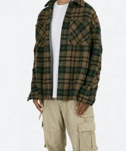 Mnml Tops Loose Woven Flannel Shirt - Green/Black