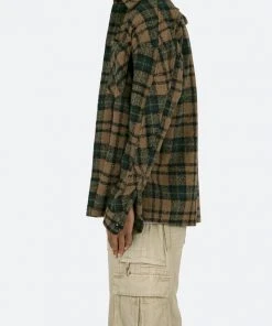 Mnml Tops Loose Woven Flannel Shirt - Green/Black