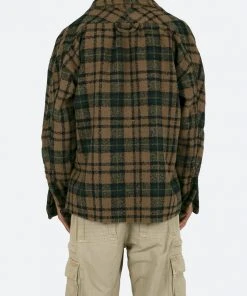 Mnml Tops Loose Woven Flannel Shirt - Green/Black
