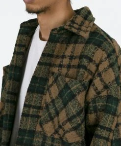 Mnml Tops Loose Woven Flannel Shirt - Green/Black