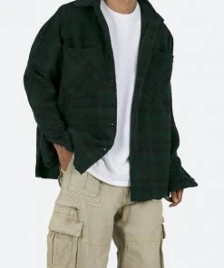 Mnml Loose Woven Flannel Shirt - Navy/Green