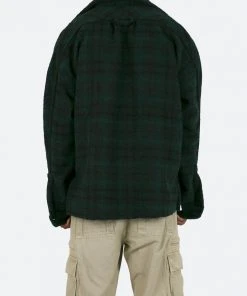 Mnml Loose Woven Flannel Shirt - Navy/Green